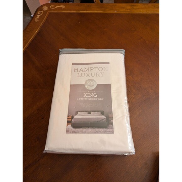 Hampton House King Sheet Set 4pcs White Pillow Cases100% Cotton Sateen 500 TC - Picture 6 of 7
